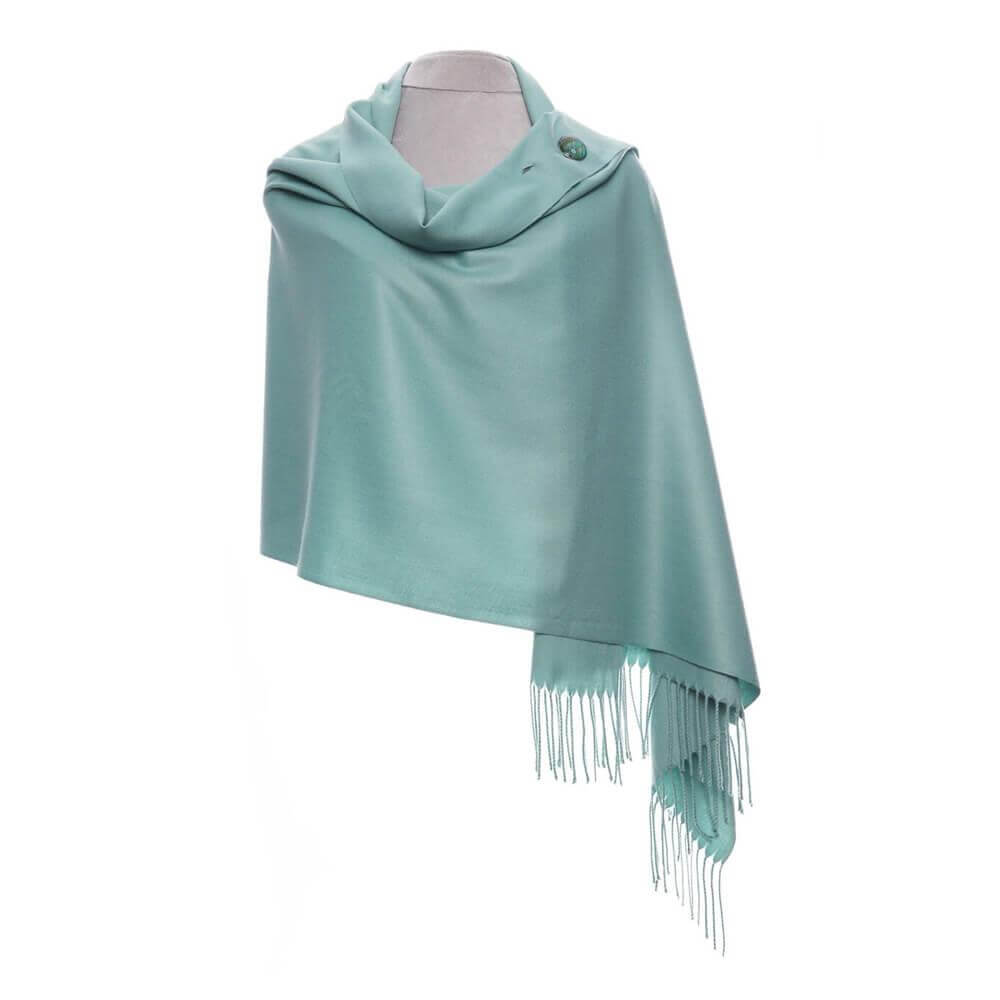 Zelly Teal Pashmina With Fringed Edge